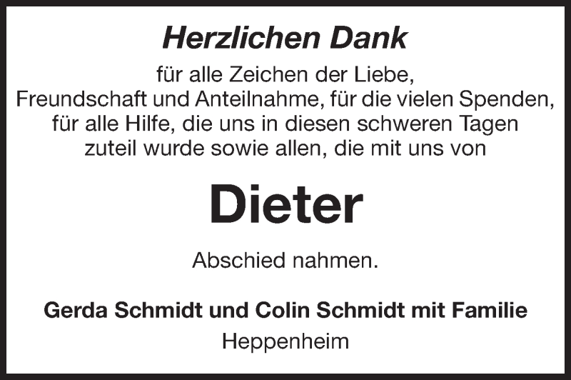  Traueranzeige für Dieter  vom 11.05.2013 aus Starkenburger Echo