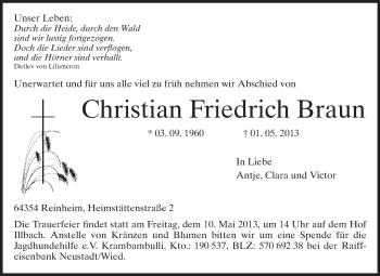 Traueranzeige von Christian Friedrich Braun von Echo-Zeitungen (Gesamtausgabe)