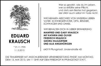 Traueranzeige von Eduard Krausch von Echo-Zeitungen (Gesamtausgabe)