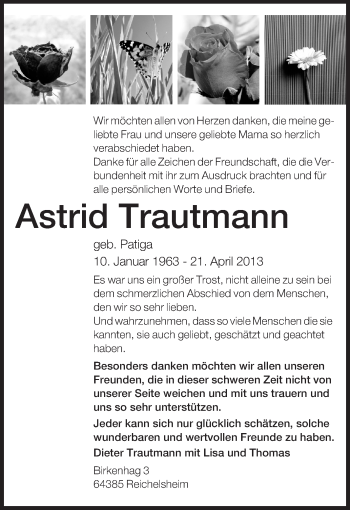 Traueranzeige von Astrid Trautmann von Echo-Zeitungen (Gesamtausgabe)