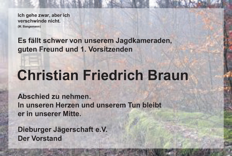  Traueranzeige für Christian Friedrich Braun vom 08.05.2013 aus Echo-Zeitungen (Gesamtausgabe)