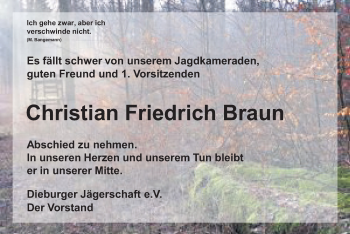 Traueranzeige von Christian Friedrich Braun von Echo-Zeitungen (Gesamtausgabe)