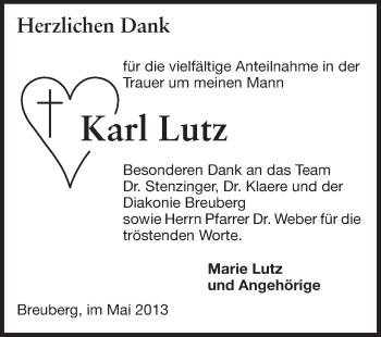 Traueranzeige von Karl Lutz von Odenwälder Echo