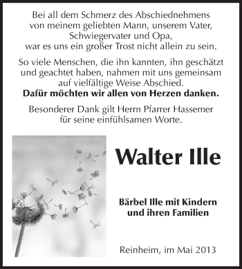 Traueranzeige von Walter Ille von Echo-Zeitungen (Gesamtausgabe)