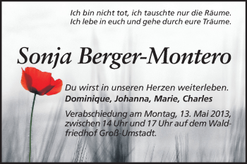 Traueranzeige von Sonja Berger-Montero von Echo-Zeitungen (Gesamtausgabe)