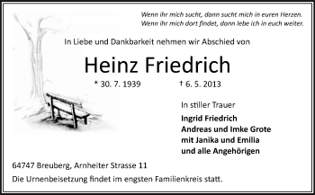 Traueranzeige von Heinz Friedrich von Odenwälder Echo