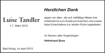 Traueranzeige von Luise Tandler von Odenwälder Echo
