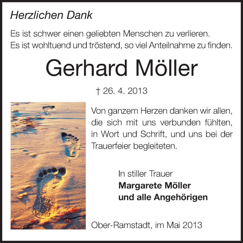  Traueranzeige für Gerhard Möller vom 18.05.2013 aus Echo-Zeitungen (Gesamtausgabe)