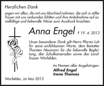 Traueranzeige von Anna Engel von Rüsselsheimer Echo, Groß-Gerauer-Echo, Ried Echo