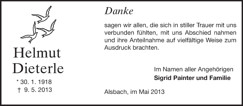  Traueranzeige für Helmut Dieterle vom 25.05.2013 aus Echo-Zeitungen (Gesamtausgabe)