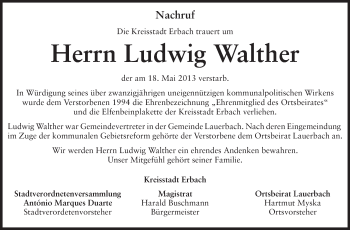 Traueranzeige von Ludwig Walther von Odenwälder Echo