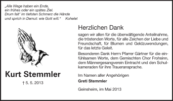 Traueranzeige von Kurt Stemmler von Rüsselsheimer Echo, Groß-Gerauer-Echo, Ried Echo