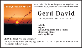 Traueranzeige von Gerd David von Echo-Zeitungen (Gesamtausgabe)