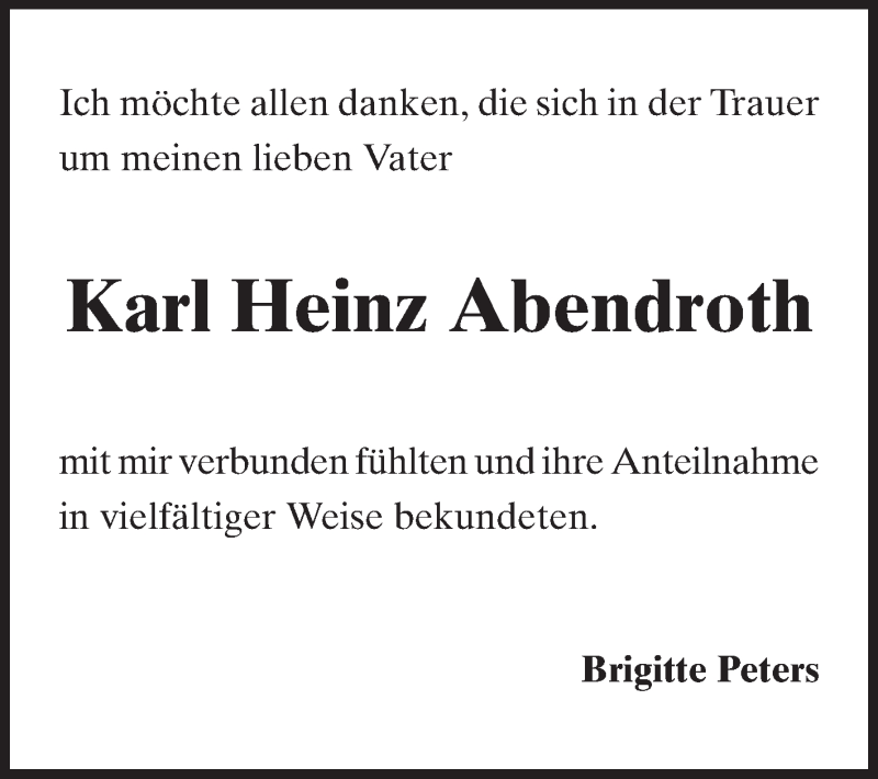  Traueranzeige für Karl Heinz Abendroth vom 01.06.2013 aus Darmstädter Echo, Odenwälder Echo, Rüsselsheimer Echo, Groß-Gerauer-Echo, Ried Echo