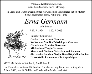 Traueranzeige von Erna Germann von Odenwälder Echo