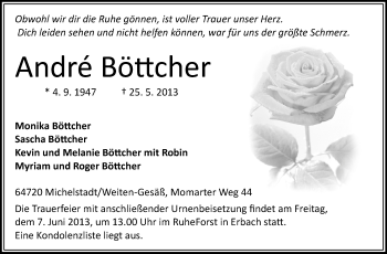 Traueranzeige von Andre Böttcher von Odenwälder Echo