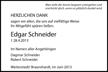 Traueranzeige von Edgar Schneider von Echo-Zeitungen (Gesamtausgabe)