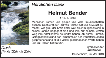 Traueranzeige von Helmut Bender von Rüsselsheimer Echo, Groß-Gerauer-Echo, Ried Echo