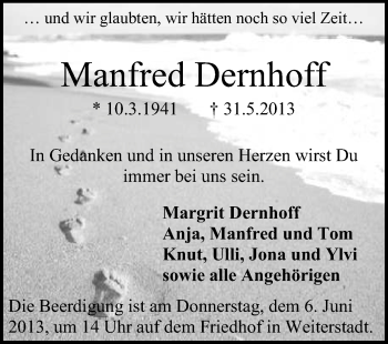 Traueranzeige von Manfred Dernhoff von Darmstädter Echo, Odenwälder Echo, Rüsselsheimer Echo, Groß-Gerauer-Echo, Ried Echo
