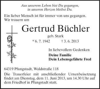 Traueranzeige von Gertrud Büchler von Echo-Zeitungen (Gesamtausgabe)
