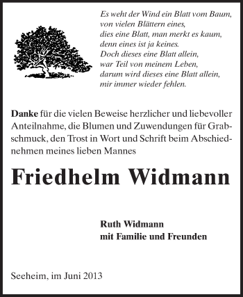 Traueranzeige von Friedhelm Widmann von Echo-Zeitungen (Gesamtausgabe)