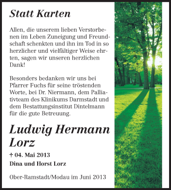 Traueranzeige von Ludwig Hermann Lorz von Echo-Zeitungen (Gesamtausgabe)