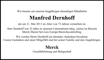 Traueranzeige von Manfred Dernhoff von Echo-Zeitungen (Gesamtausgabe)