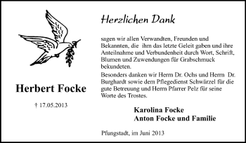 Traueranzeige von Herbert Focke von Echo-Zeitungen (Gesamtausgabe)