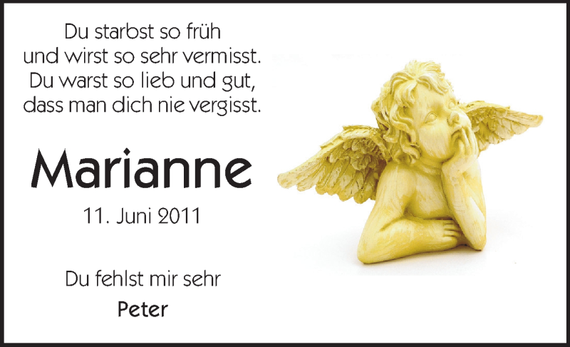  Traueranzeige für Marianne Feick vom 11.06.2013 aus Echo-Zeitungen (Gesamtausgabe)