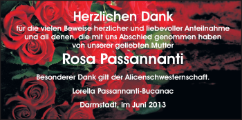 Traueranzeige von Rosa Passannanti von Echo-Zeitungen (Gesamtausgabe)