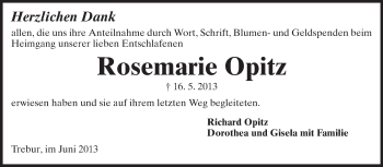 Traueranzeige von Rosemarie Opitz von Rüsselsheimer Echo, Groß-Gerauer-Echo, Ried Echo