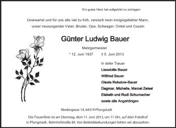 Traueranzeige von Günter Ludwig Bauer von Echo-Zeitungen (Gesamtausgabe)