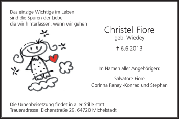 Traueranzeige von Christel Fiore von Odenwälder Echo