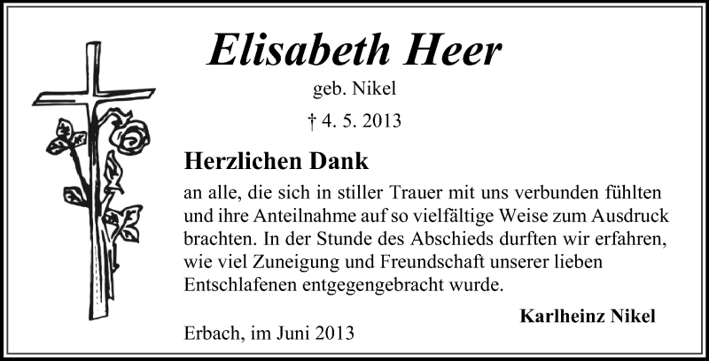  Traueranzeige für Elisabeth Herr vom 15.06.2013 aus Odenwälder Echo