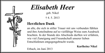 Traueranzeige von Elisabeth Herr von Odenwälder Echo