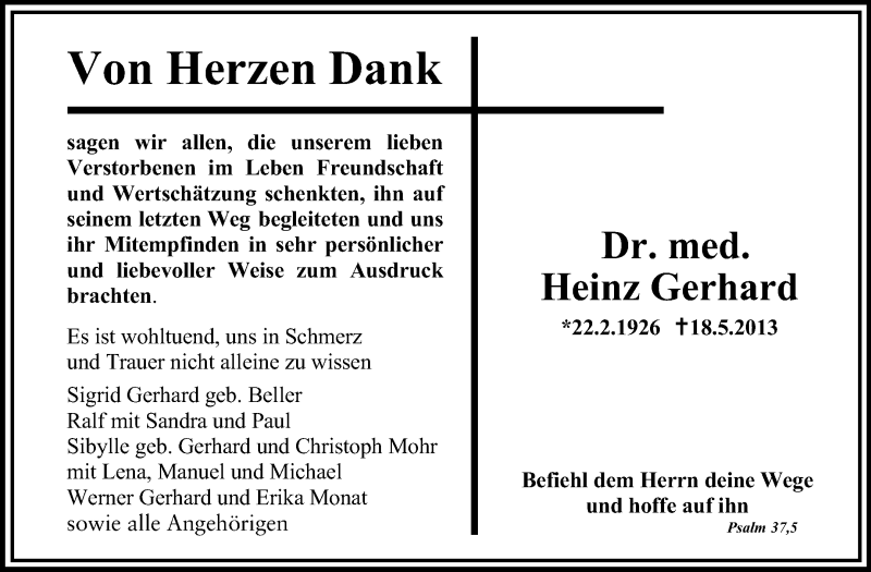  Traueranzeige für Heinz Gerhard vom 15.06.2013 aus Echo-Zeitungen (Gesamtausgabe)