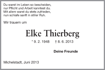 Traueranzeige von Elke Thierberg von Odenwälder Echo