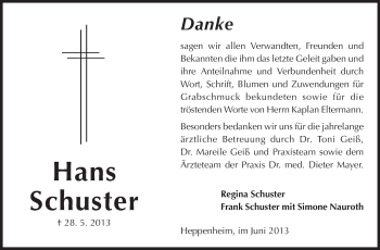 Traueranzeige von Hans Schuster von Starkenburger Echo