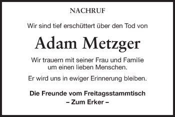 Traueranzeige von Adam Metzger von Rüsselsheimer Echo, Groß-Gerauer-Echo, Ried Echo