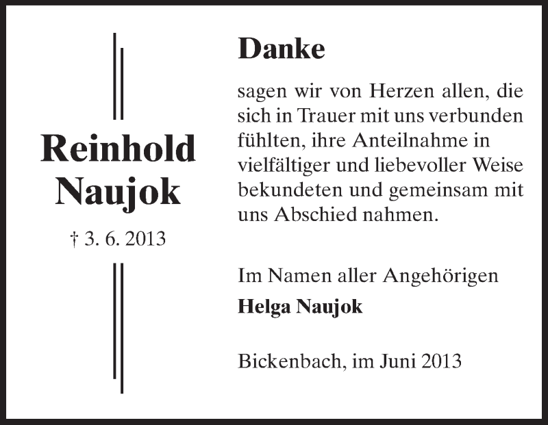  Traueranzeige für Reinhold Naujok vom 22.06.2013 aus Echo-Zeitungen (Gesamtausgabe)