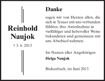 Traueranzeige von Reinhold Naujok von Echo-Zeitungen (Gesamtausgabe)