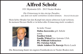 Traueranzeige von Alfred Scholz von Echo-Zeitungen (Gesamtausgabe)