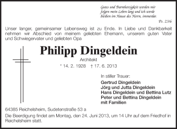 Traueranzeige von Philipp Dingeldein von Odenwälder Echo