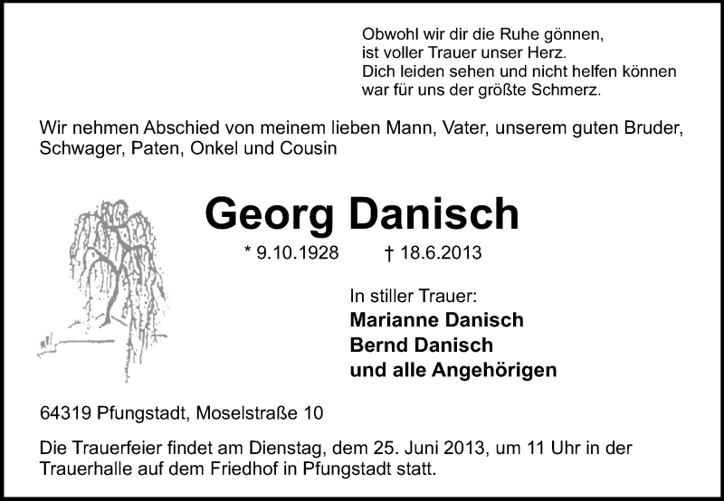  Traueranzeige für Georg Danisch vom 22.06.2013 aus Echo-Zeitungen (Gesamtausgabe)