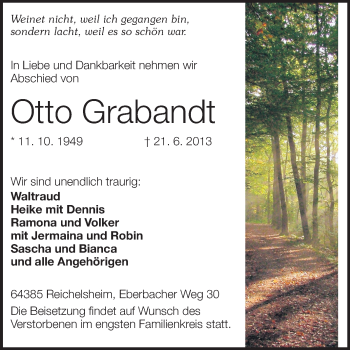 Traueranzeige von Otto Grabandt von Echo-Zeitungen (Gesamtausgabe)