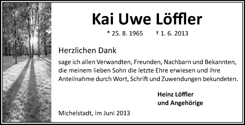  Traueranzeige für Kai Uwe Löffler vom 29.06.2013 aus Odenwälder Echo