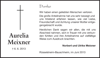 Traueranzeige von Aurelia Meixner von Rüsselsheimer Echo, Groß-Gerauer-Echo, Ried Echo
