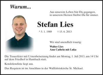 Traueranzeige von Stefan Lies von Starkenburger Echo