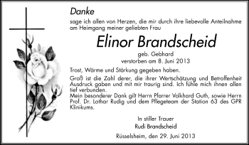 Traueranzeige von Elinor Brandscheid von Rüsselsheimer Echo, Groß-Gerauer-Echo, Ried Echo
