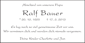 Traueranzeige von Ralf Bauer von Rüsselsheimer Echo, Groß-Gerauer-Echo, Ried Echo